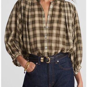 Madewell Olive Plaid Blouse